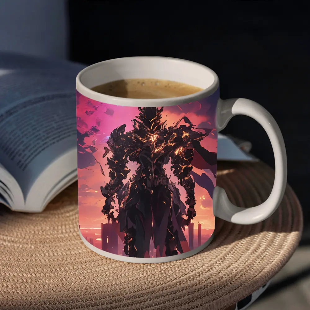 Dark Armored Warrior Anime Futuristic City Sunset – Mugs