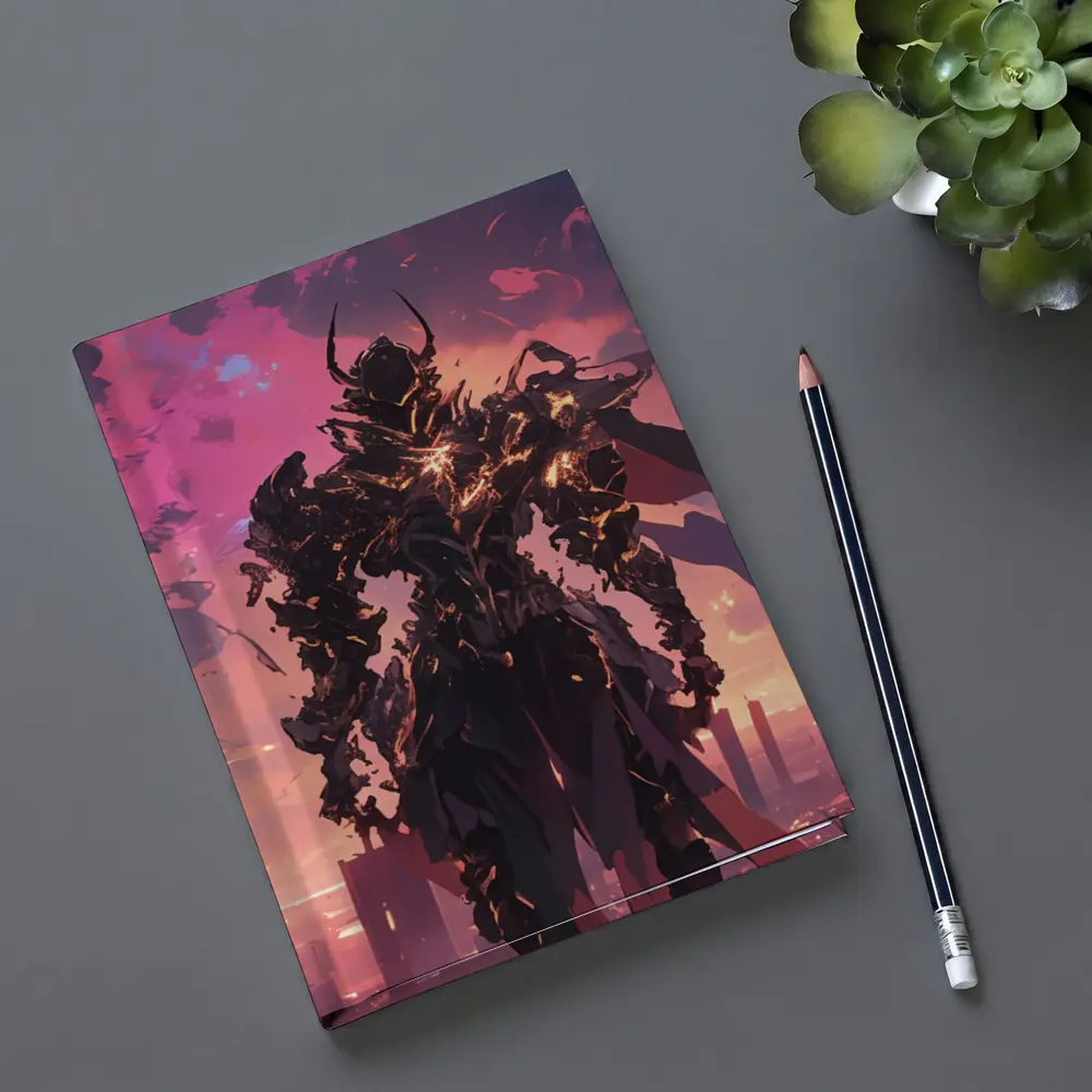 Dark Armored Warrior Anime Futuristic City Sunset – Notebooks