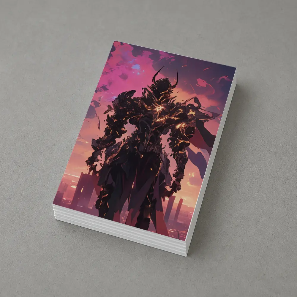 Dark Armored Warrior Anime Futuristic City Sunset – Postcards