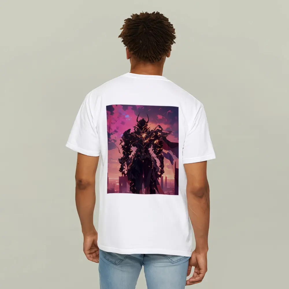 Dark Armored Warrior Anime Futuristic City Sunset – T-Shirts