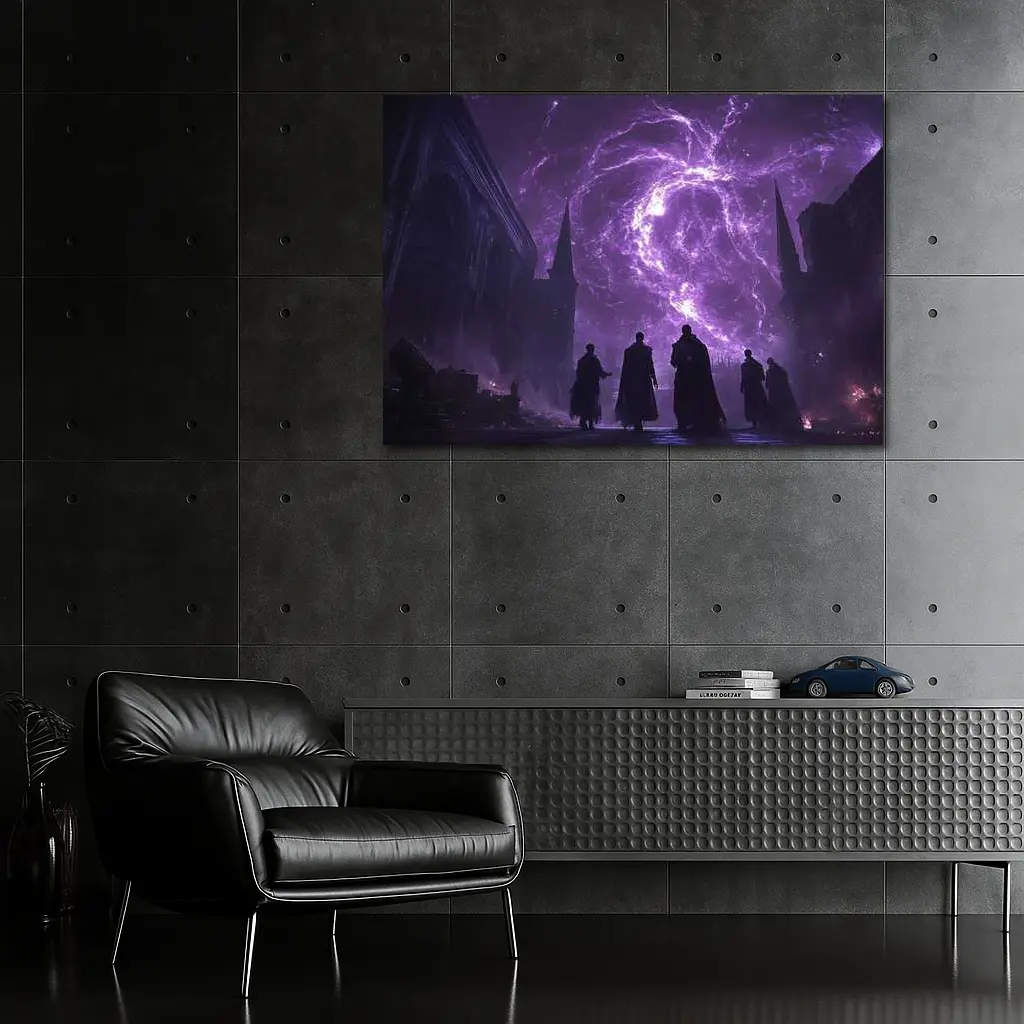 Dark Sorcerers Purple Lightning Storm Gothic Cathedral – Wall Art