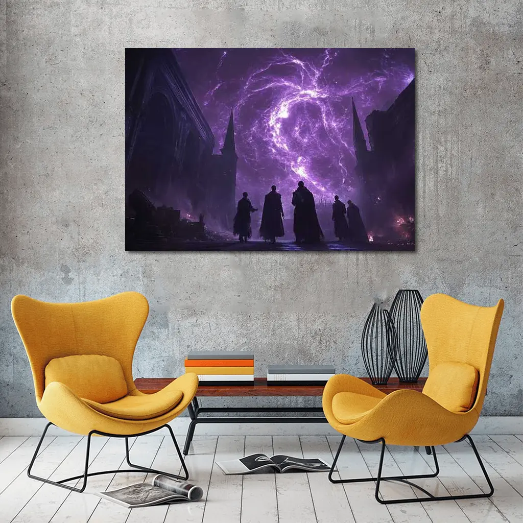 Dark Sorcerers Purple Lightning Storm Gothic Cathedral – Wall Art