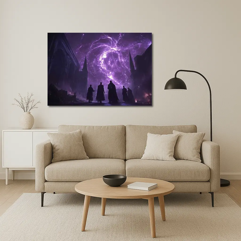 Dark Sorcerers Purple Lightning Storm Gothic Cathedral – Wall Art