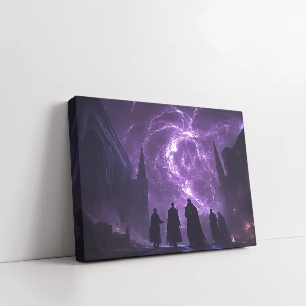 Dark Sorcerers Purple Lightning Storm Gothic Cathedral – Wall Art