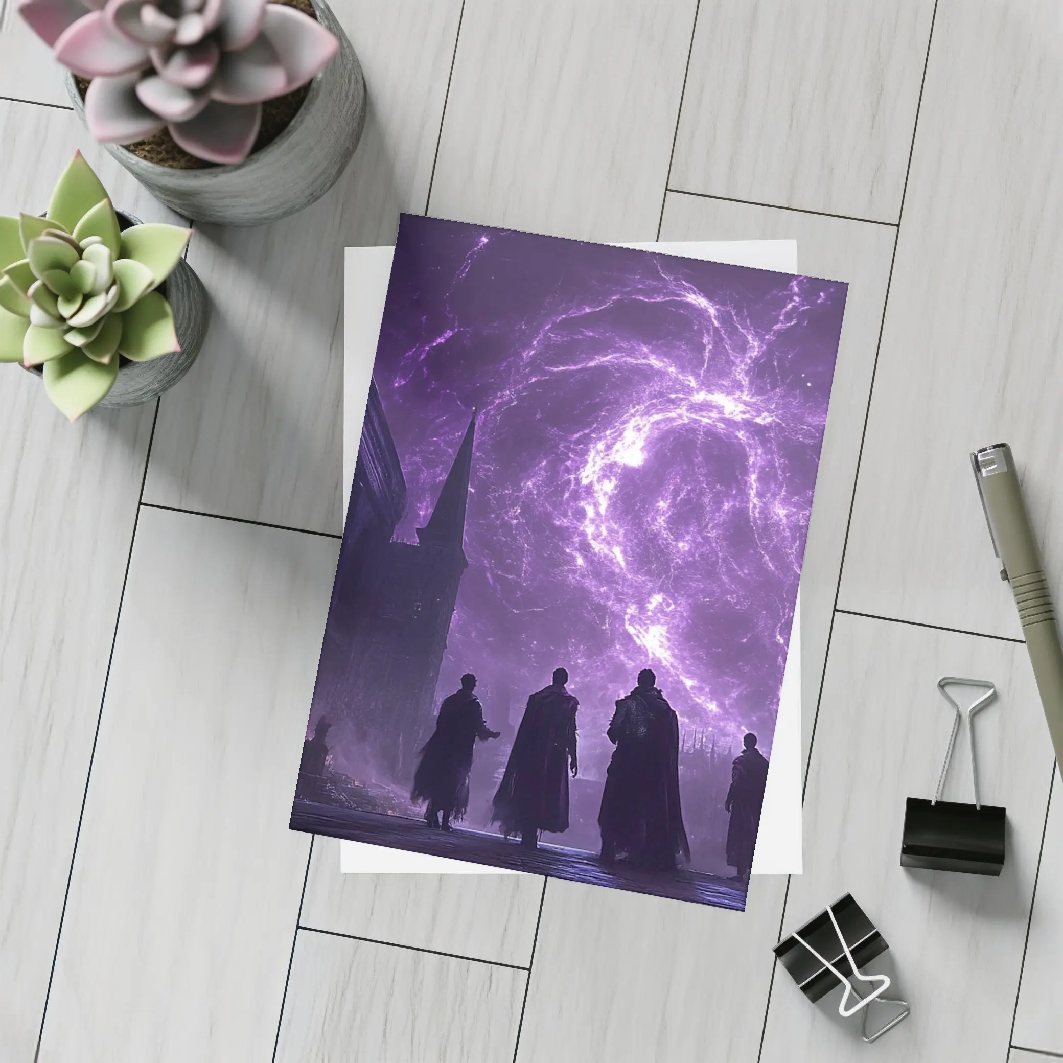Dark Sorcerers Purple Lightning Storm Gothic Cathedral – Postcards