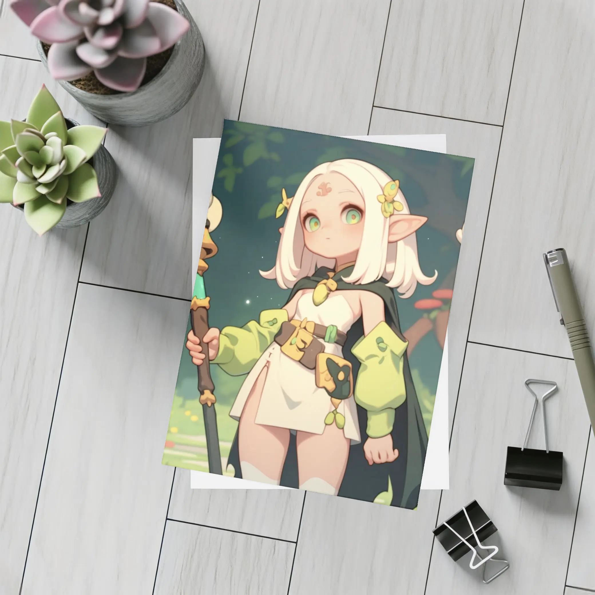 Anime Elf Girl Mage Forest Nature – Postcards