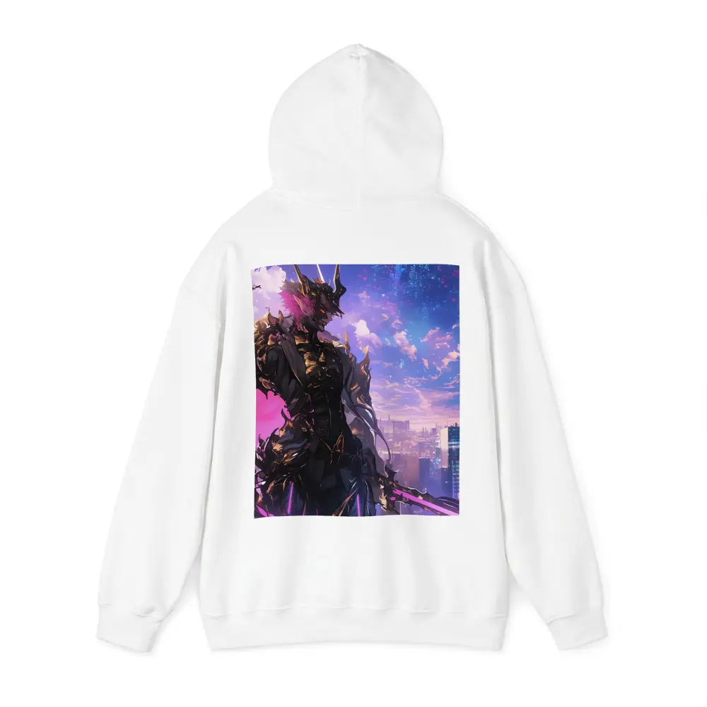 Anime Dark Knight Over Neon Cyberpunk City – Hoodies