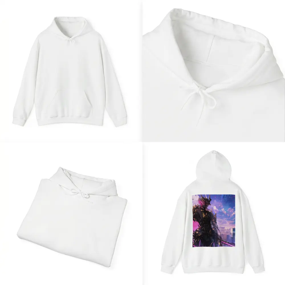 Anime Dark Knight Over Neon Cyberpunk City – Hoodies