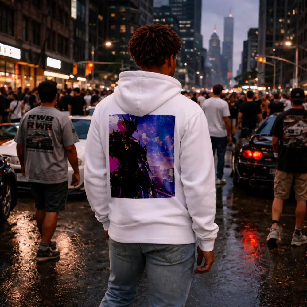 Anime Dark Knight Over Neon Cyberpunk City – Hoodies