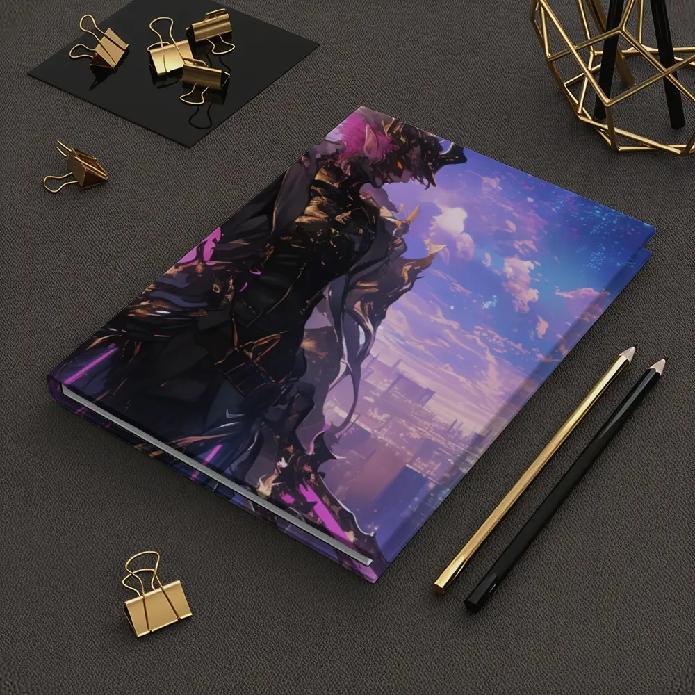 Anime Dark Knight Over Neon Cyberpunk City – Notebooks