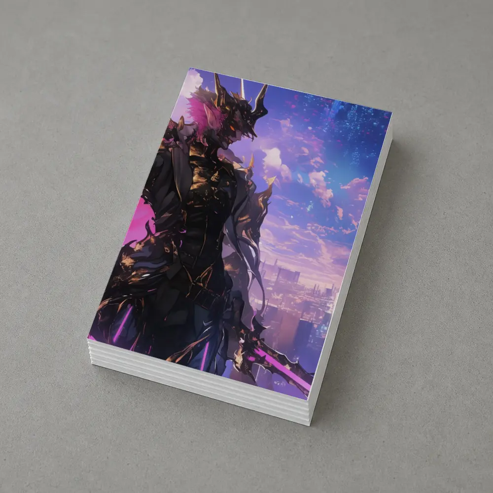 Anime Dark Knight Over Neon Cyberpunk City – Postcards