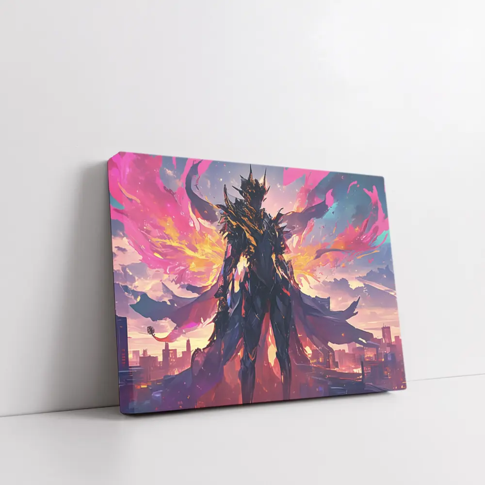 Dark Armored Warrior Anime City Sunset – Wall Art