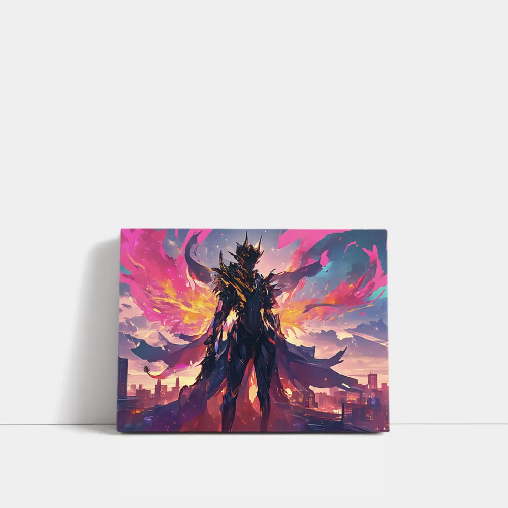 Dark Armored Warrior Anime City Sunset – Wall Art