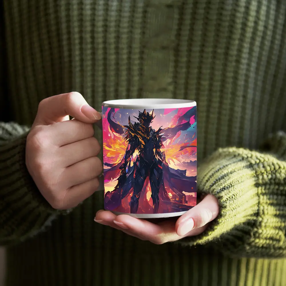 Dark Armored Warrior Anime City Sunset – Mugs
