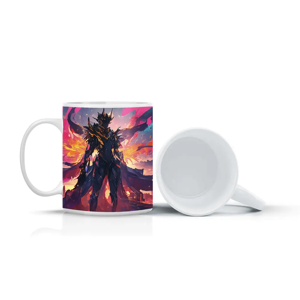Dark Armored Warrior Anime City Sunset – Mugs