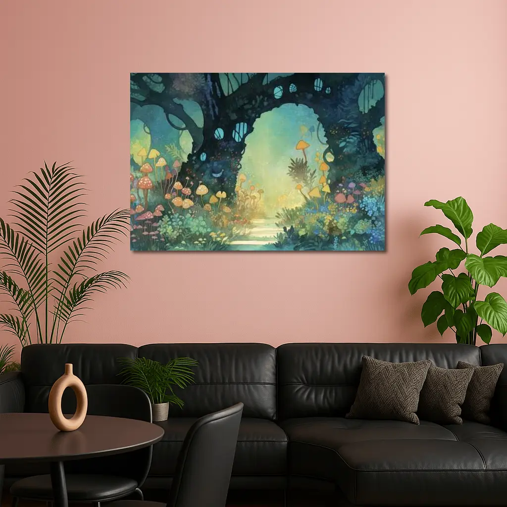 Watercolor Fantasy Forest Mushroom Garden Art – Wall Art