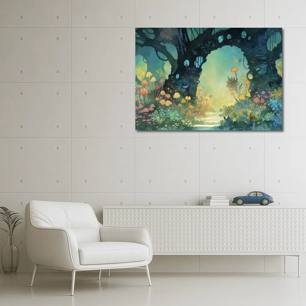 Watercolor Fantasy Forest Mushroom Garden Art – Wall Art