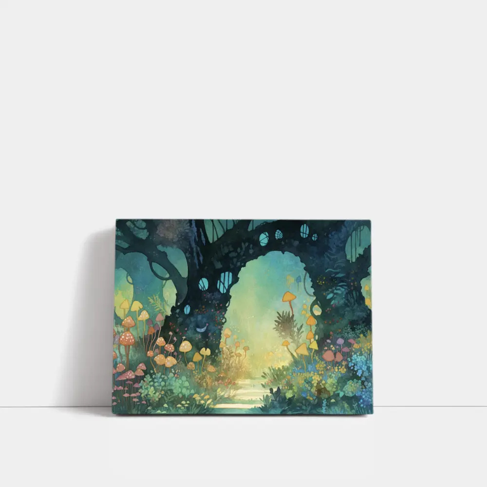 Watercolor Fantasy Forest Mushroom Garden Art – Wall Art