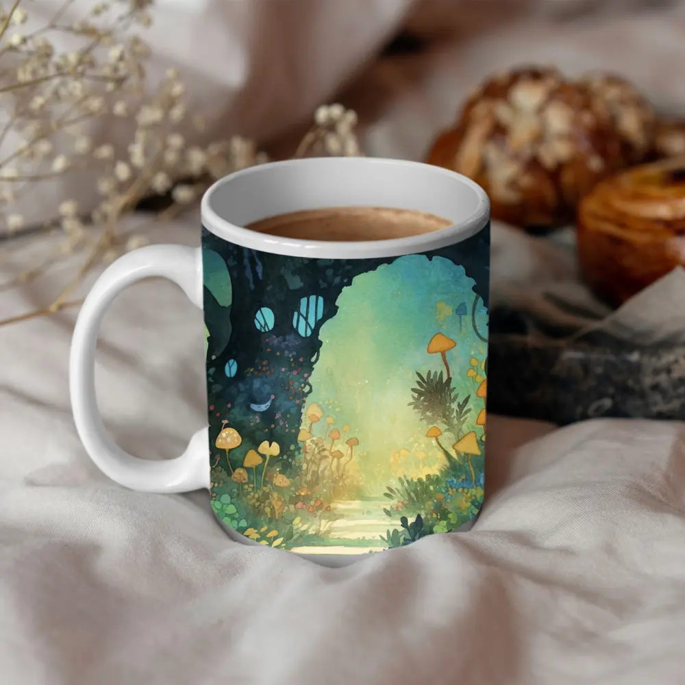Watercolor Fantasy Forest Mushroom Garden Art – Mugs