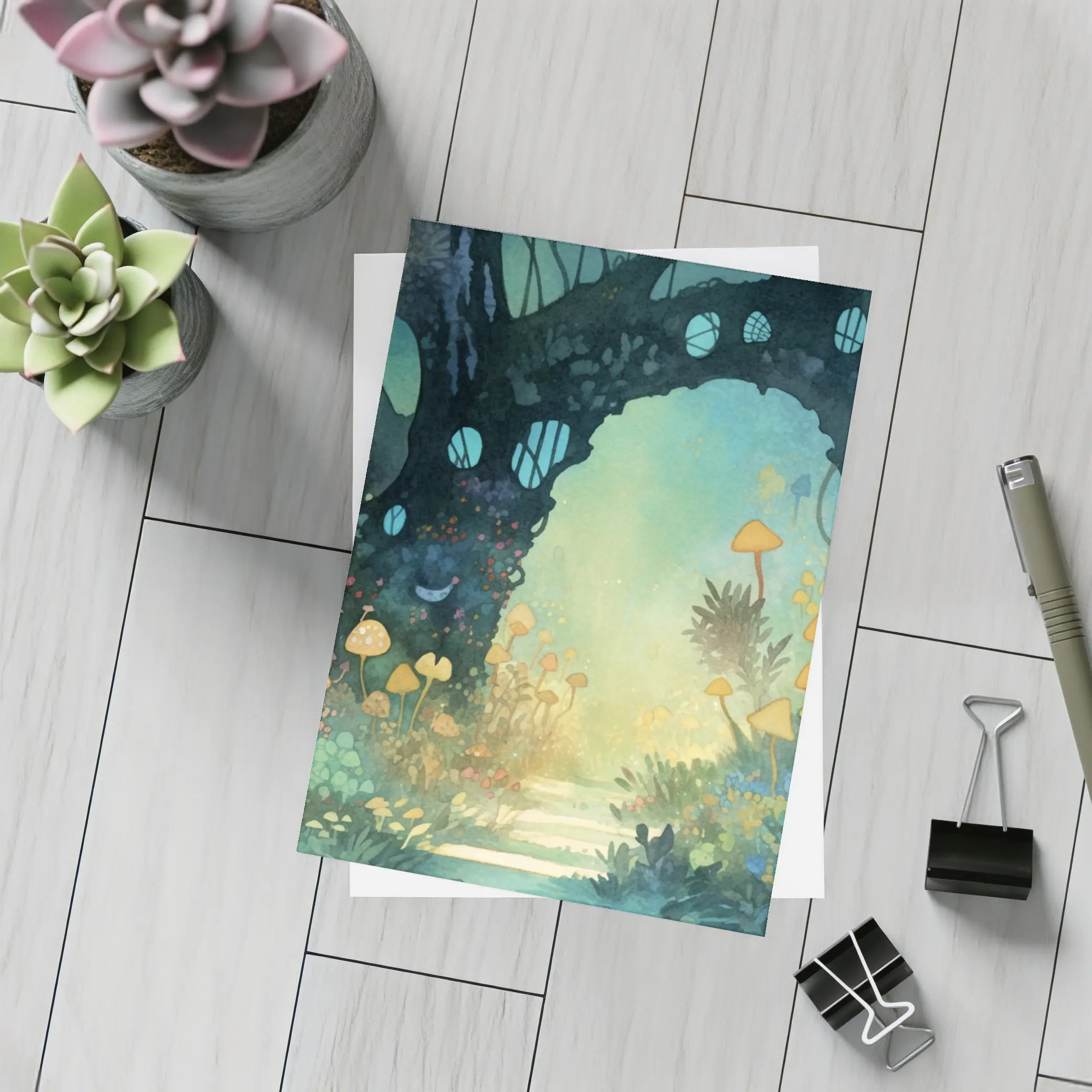 Watercolor Fantasy Forest Mushroom Garden Art – Postcards