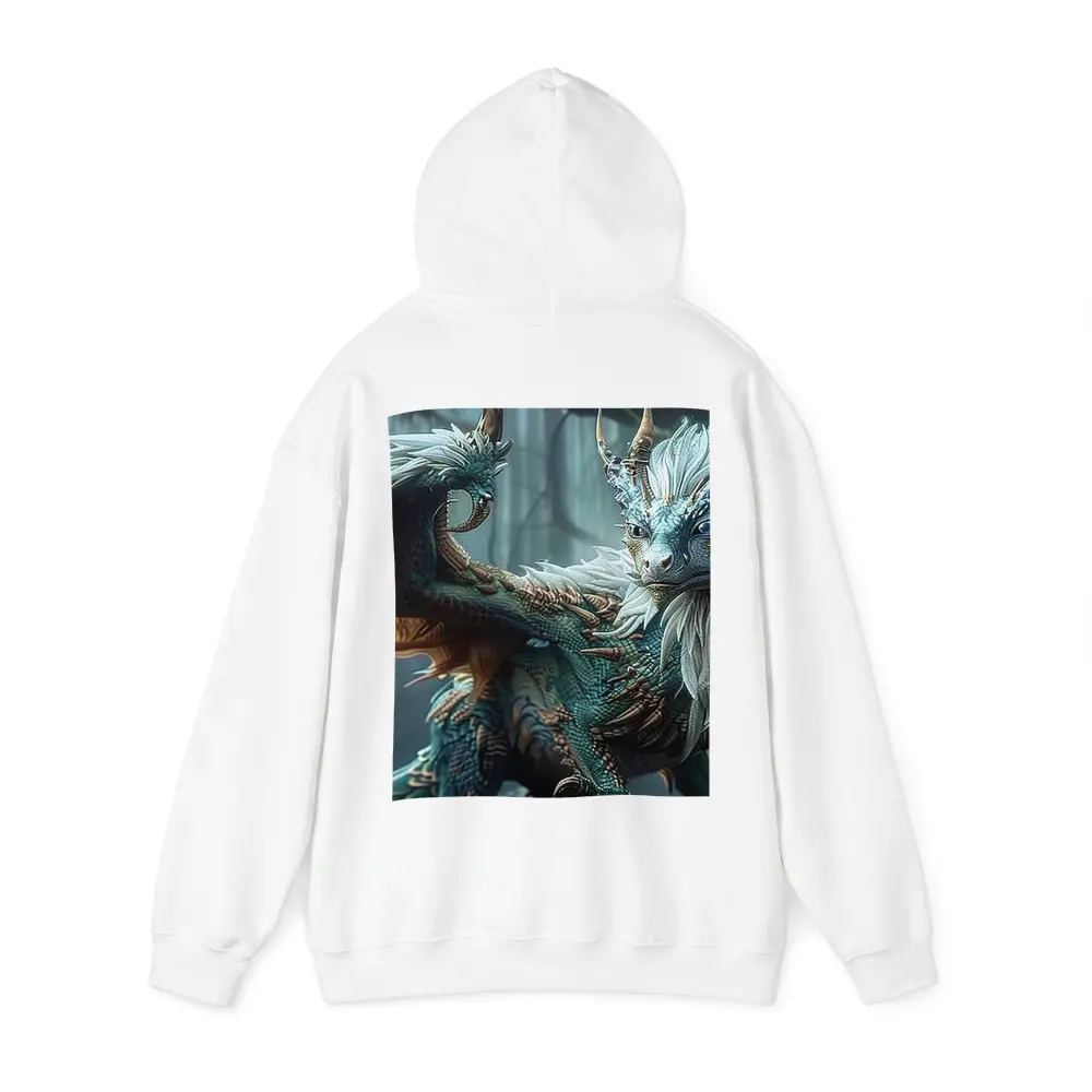 Blue Dragon With Feathers In Misty Forest – Hoodies