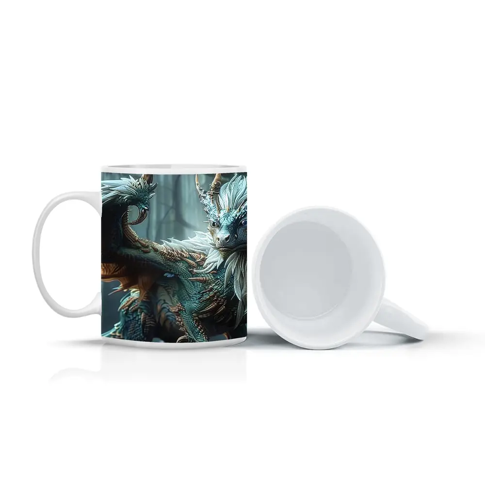 Blue Dragon With Feathers In Misty Forest – Mugs