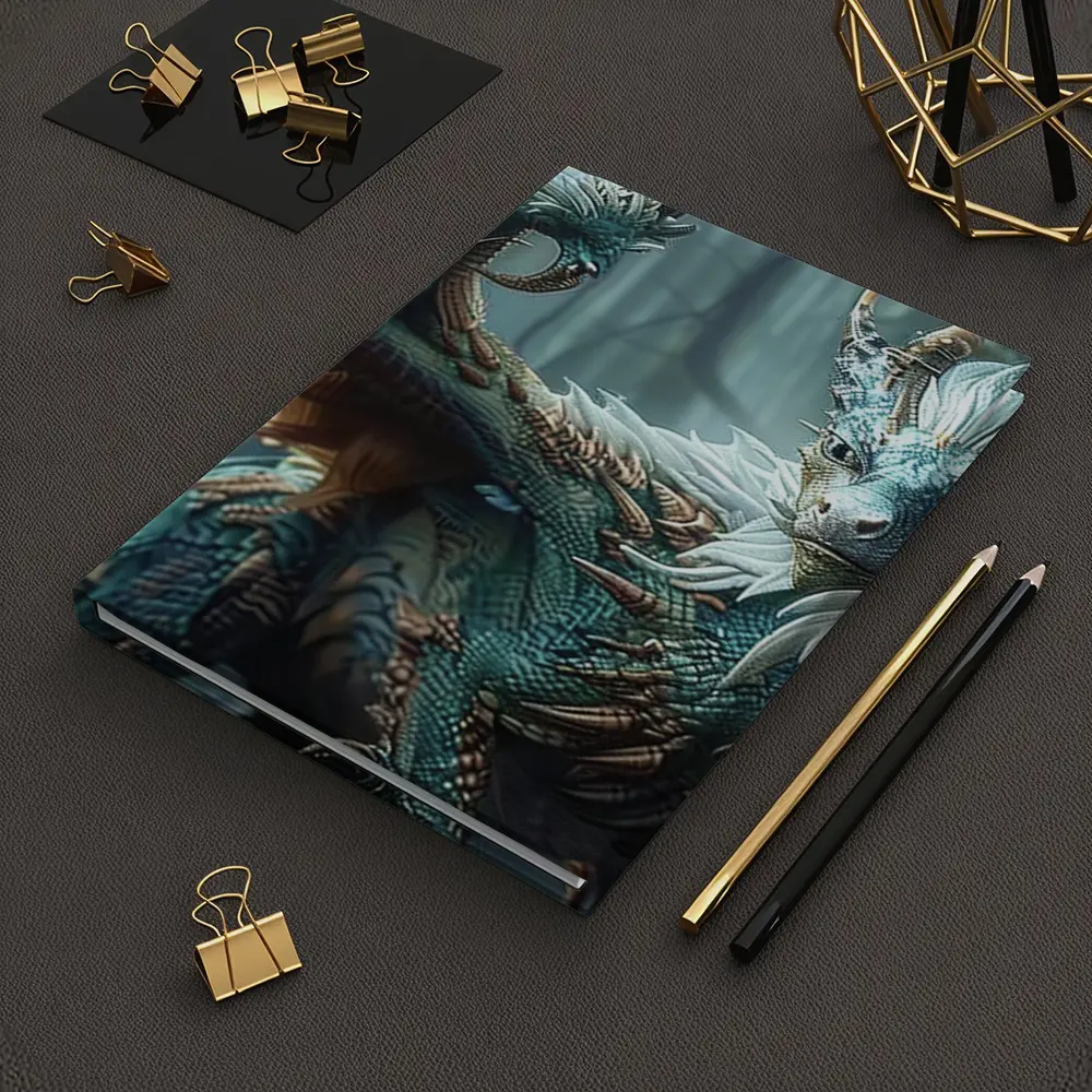 Blue Dragon With Feathers In Misty Forest – Notebooks