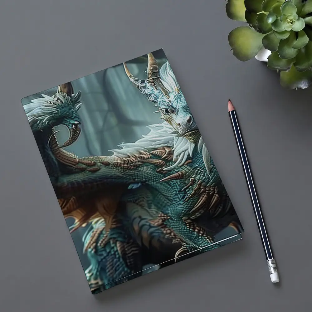 Blue Dragon With Feathers In Misty Forest – Notebooks
