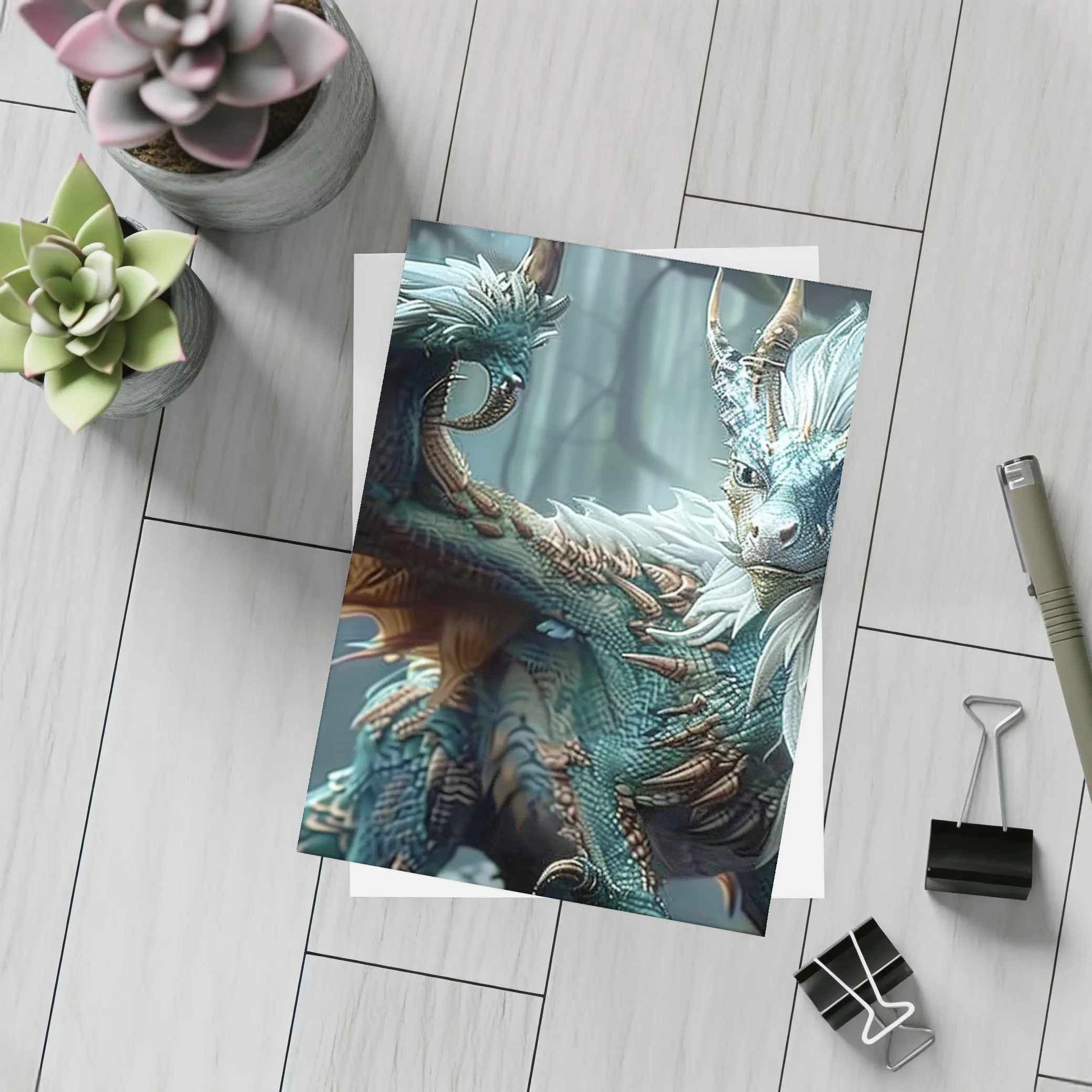 Blue Dragon With Feathers In Misty Forest – Postcards