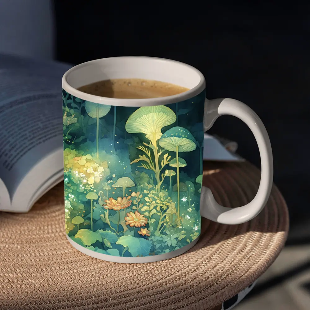 Glowing Mushrooms Fantasy Garden Watercolor Art – Mugs