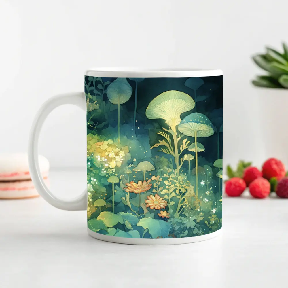 Glowing Mushrooms Fantasy Garden Watercolor Art – Mugs