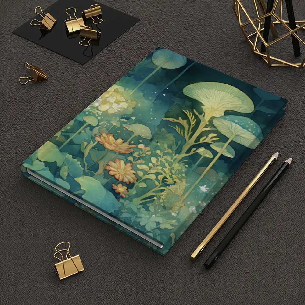 Glowing Mushrooms Fantasy Garden Watercolor Art – Notebooks