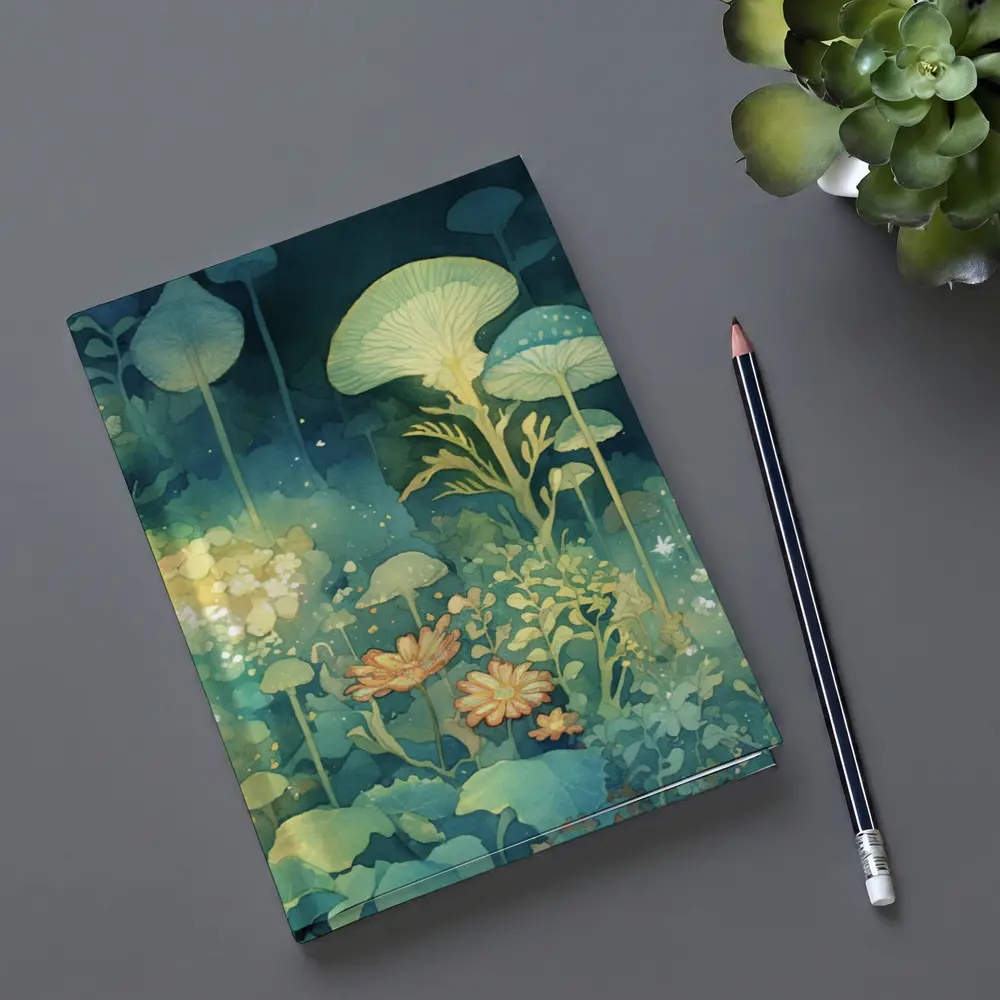 Glowing Mushrooms Fantasy Garden Watercolor Art – Notebooks
