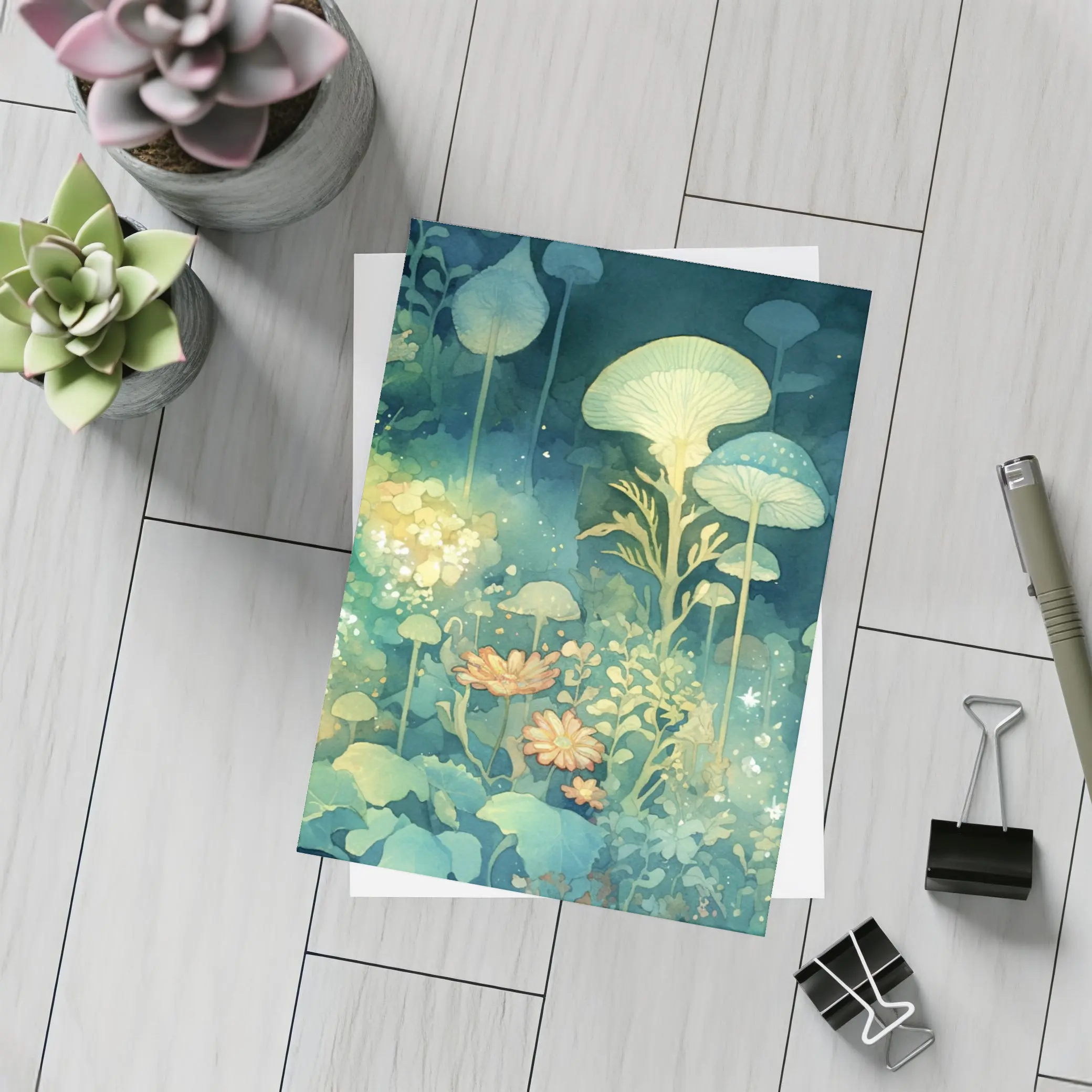 Glowing Mushrooms Fantasy Garden Watercolor Art – Postcards