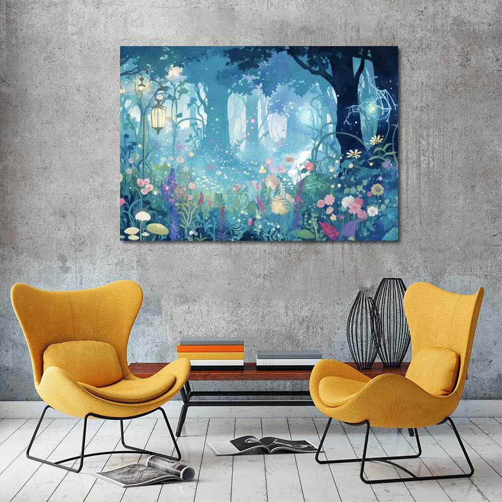 Enchanted Forest Garden Anime Floral Night – Wall Art