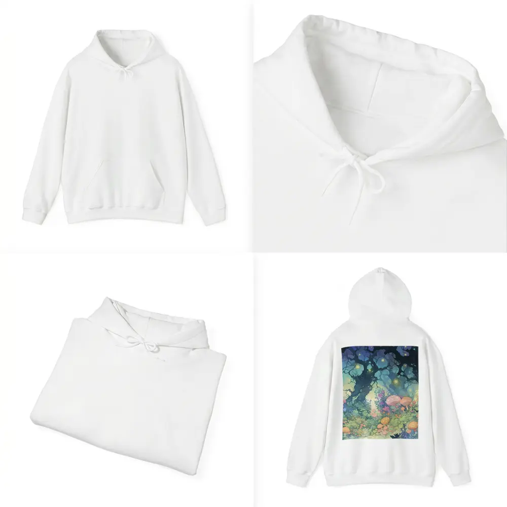 Magical Fantasy Forest Mushrooms Glowing Fireflies – Hoodies
