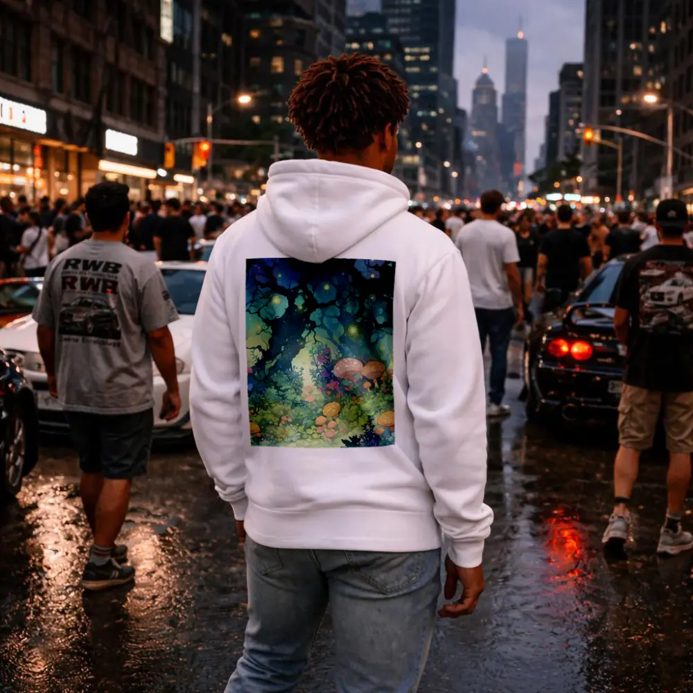 Magical Fantasy Forest Mushrooms Glowing Fireflies – Hoodies