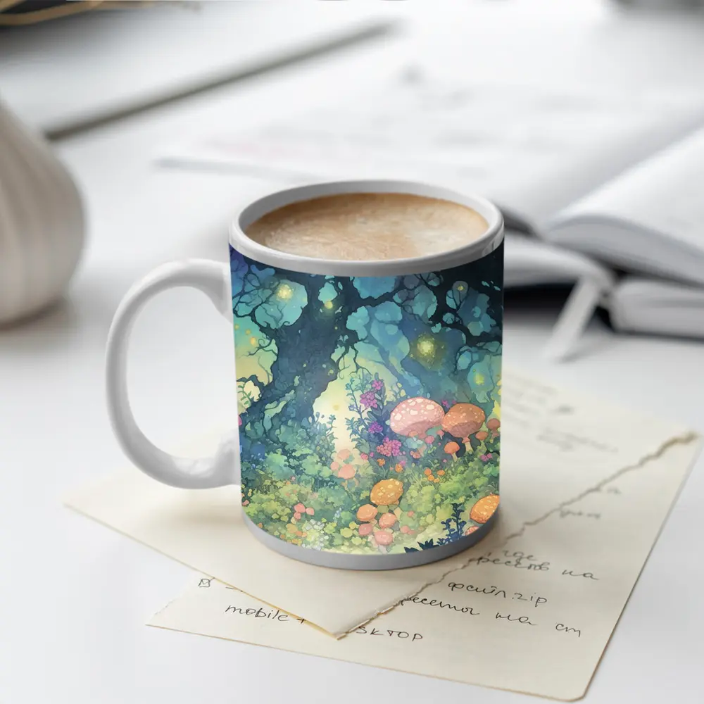 Magical Fantasy Forest Mushrooms Glowing Fireflies – Mugs
