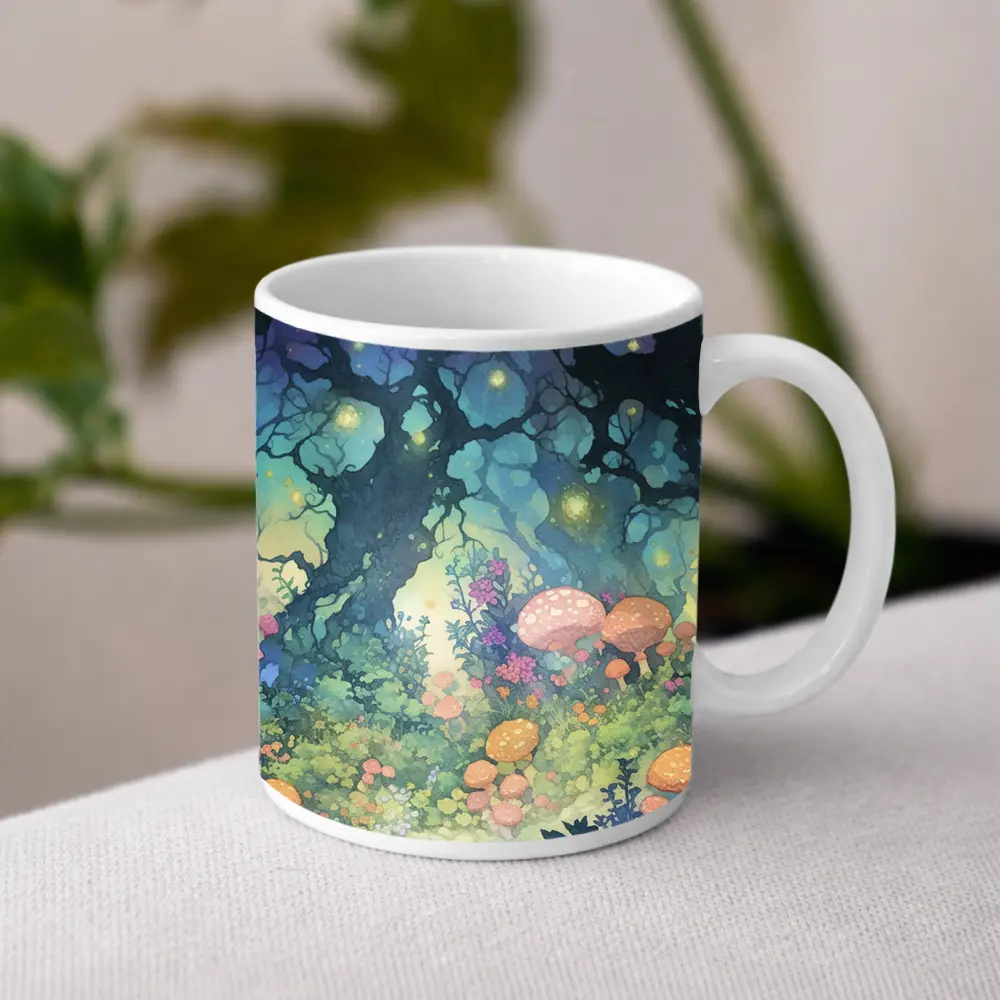 Magical Fantasy Forest Mushrooms Glowing Fireflies – Mugs