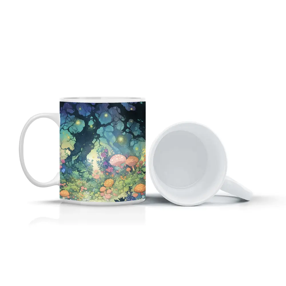 Magical Fantasy Forest Mushrooms Glowing Fireflies – Mugs
