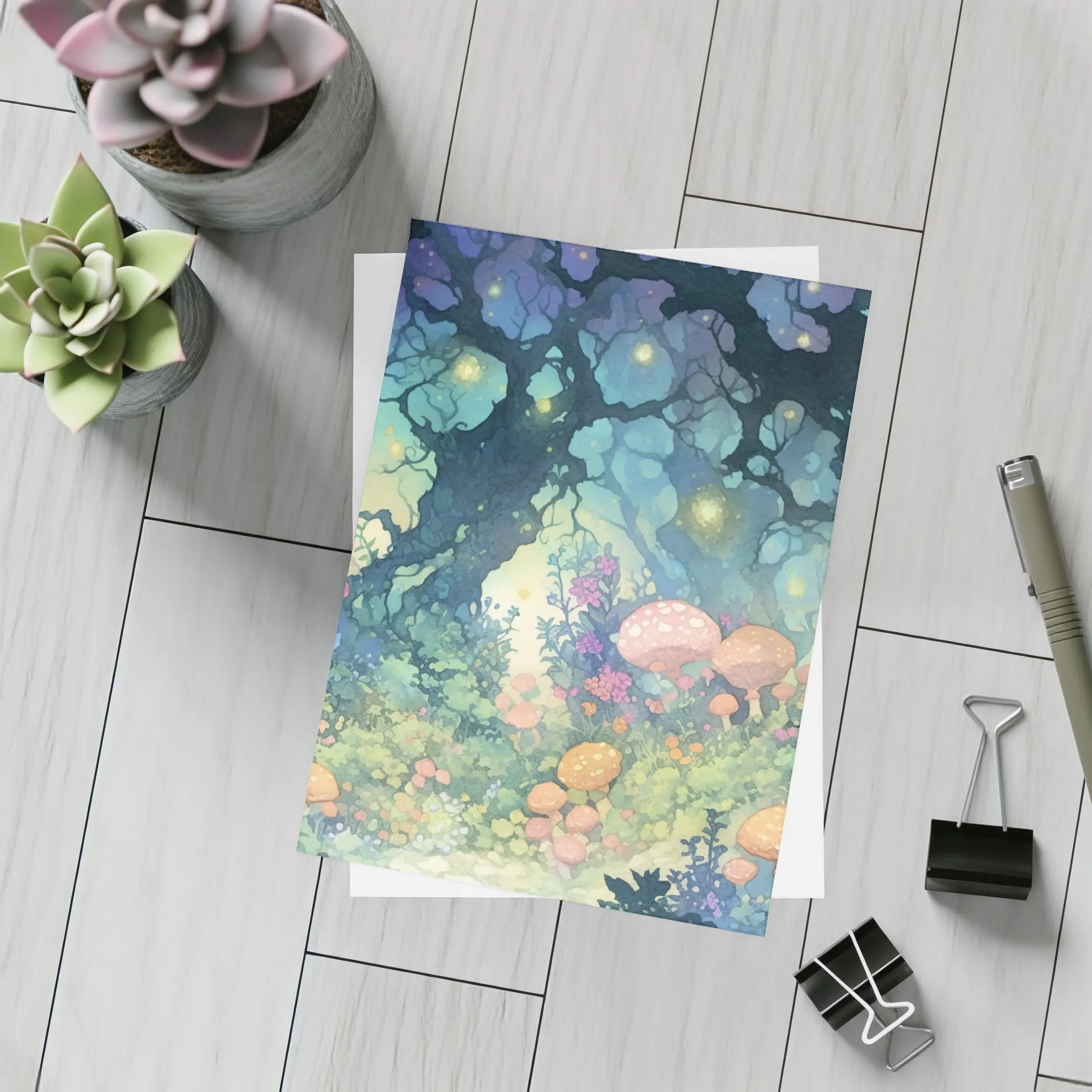 Magical Fantasy Forest Mushrooms Glowing Fireflies – Postcards