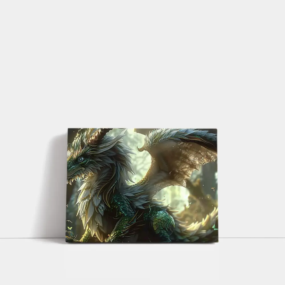 Fantasy Dragon With Feathers Forest Background – Wall Art