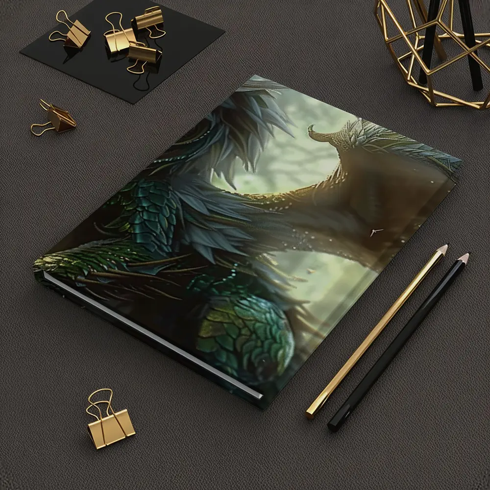 Fantasy Dragon With Feathers Forest Background – Notebooks