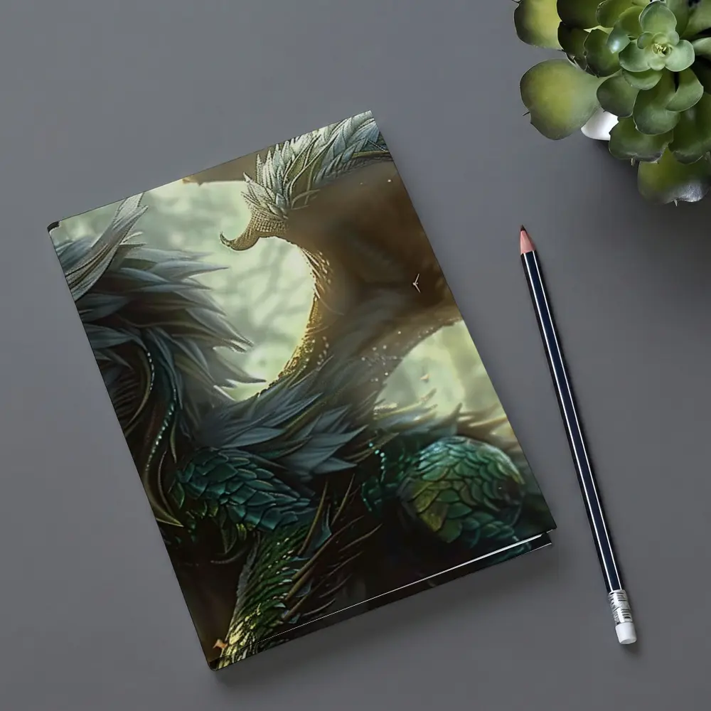 Fantasy Dragon With Feathers Forest Background – Notebooks