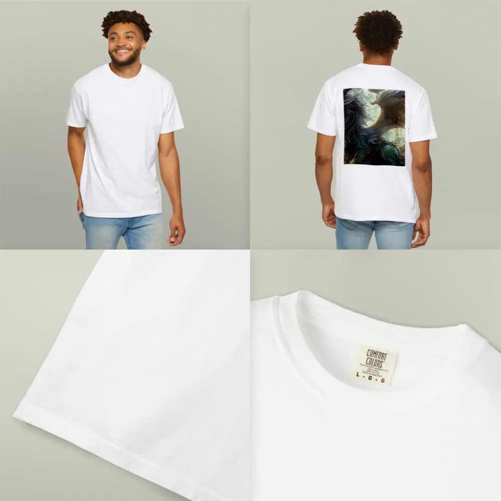 Fantasy Dragon With Feathers Forest Background – T-Shirts