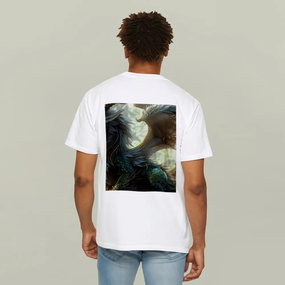 Fantasy Dragon With Feathers Forest Background – T-Shirts