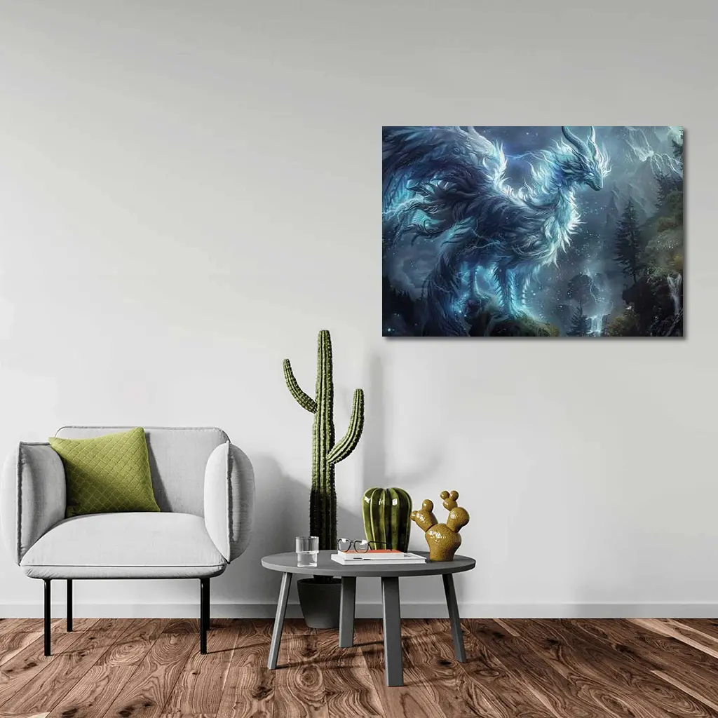 Glowing Fantasy Beast Mountain Forest Art – Wall Art