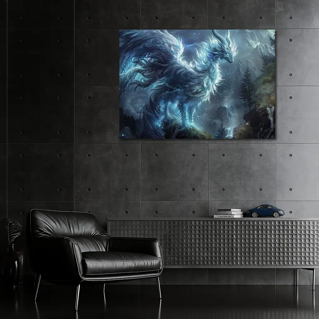 Glowing Fantasy Beast Mountain Forest Art – Wall Art