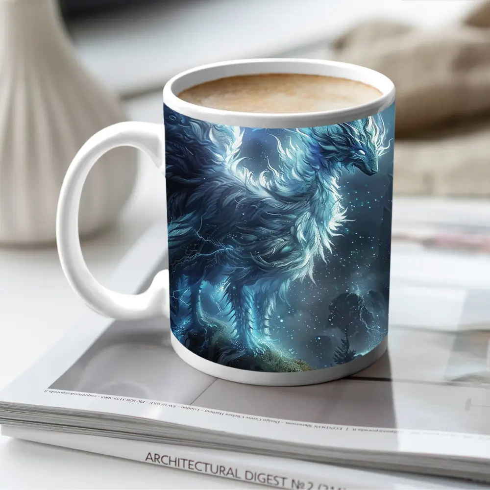 Glowing Fantasy Beast Mountain Forest Art – Mugs