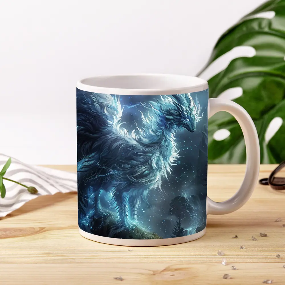 Glowing Fantasy Beast Mountain Forest Art – Mugs